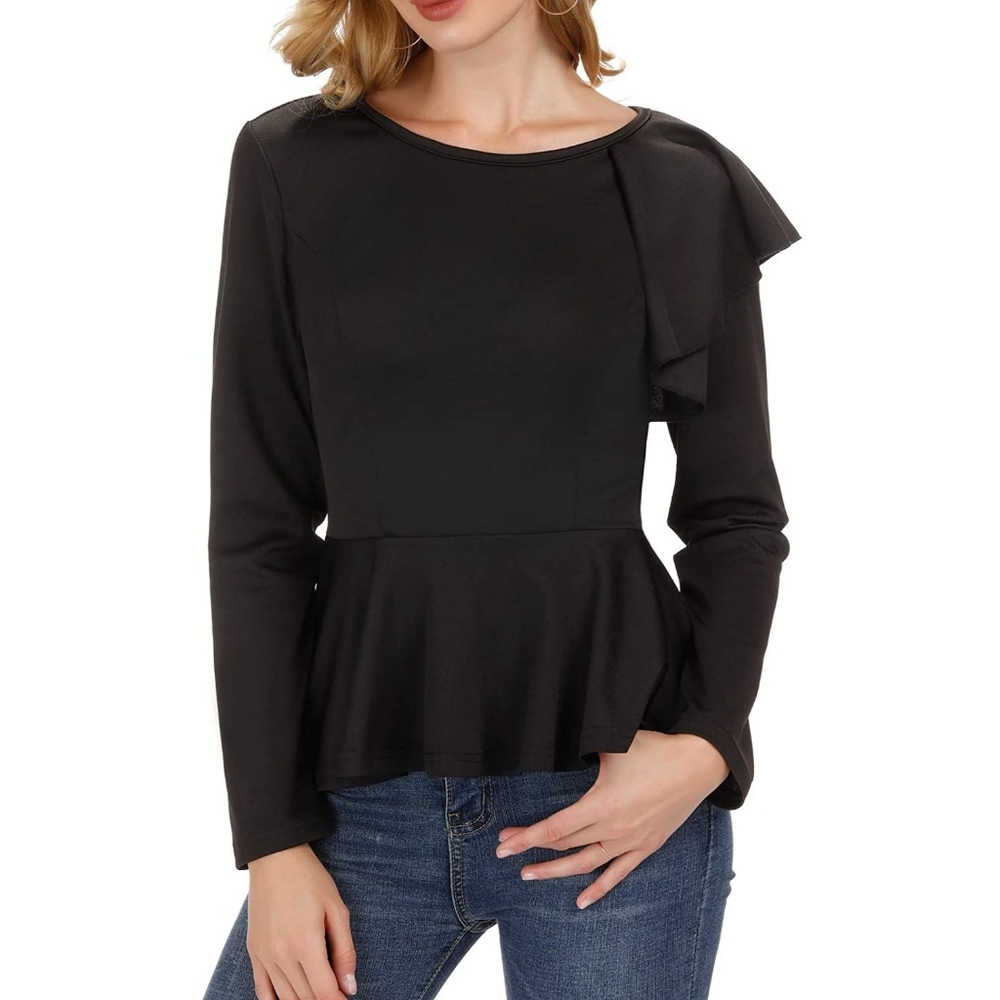 Kate Kasin Black Ruffle Peplum Top XL